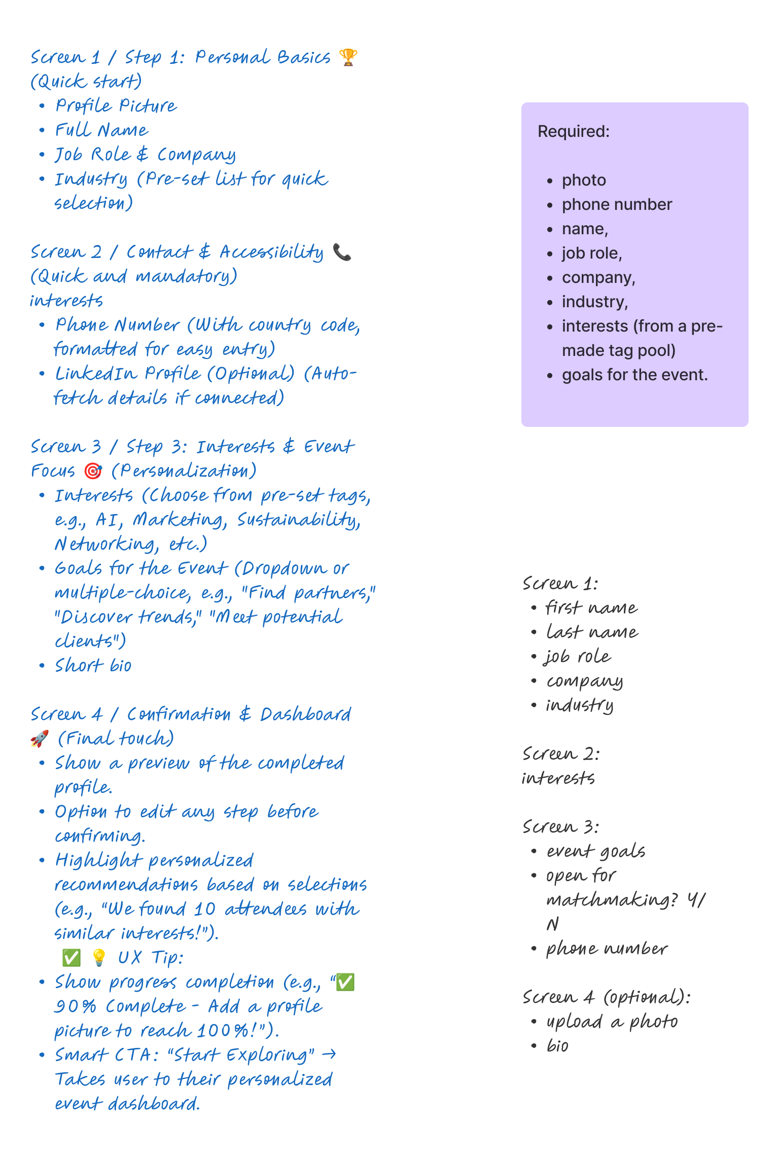 Profile setup - thinking what info to collect